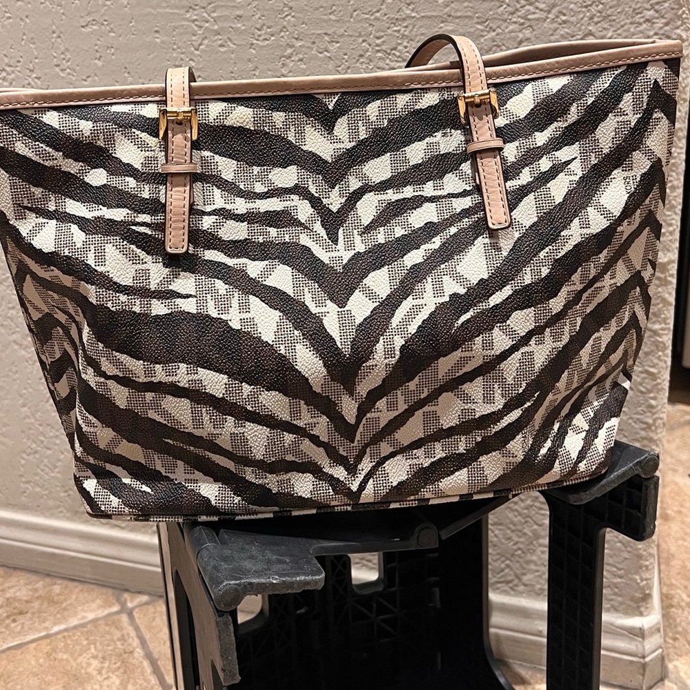 Michael Kors Zebra Print Tote with Tan Trim